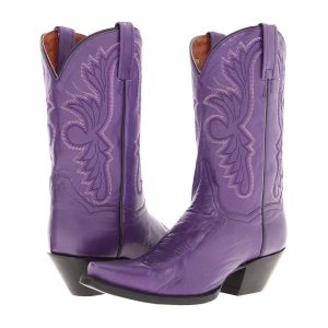 Purple Vintage Embroidered Mid-Calf Cowgirl Boots with Chunky Heels