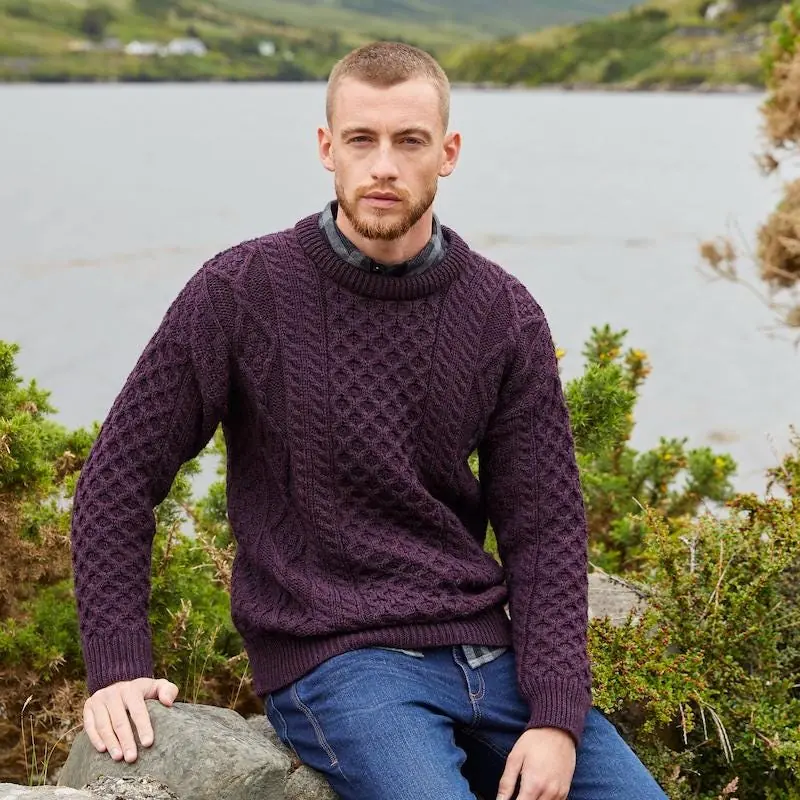 Lightweight Aran Wool Sweater: Irish Knit Honeycomb Stitch Unisex Jumper